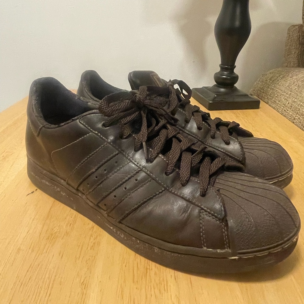 Brown Adidas Superstars Mens 11 Gold Accents